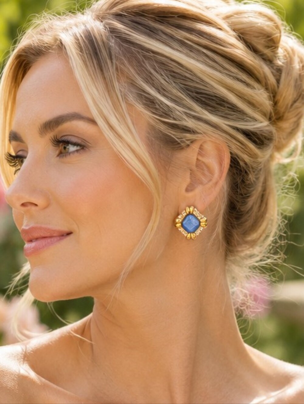 Elegant Gold and Blue Gemstone Earrings